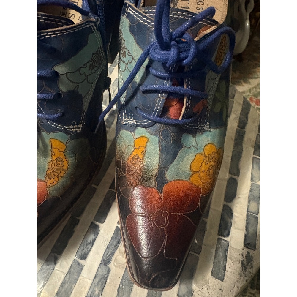Spring Step L'Artiste Blue Floral Leather Lace-Up Ankle Boots EU 37 US 7 - Picture 9 of 15